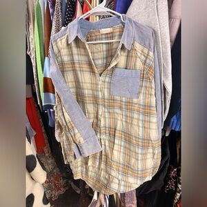 Altar'd State Plaid Shirt with Blue and Tan